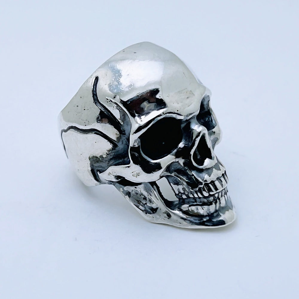 Handcrafted sterling silver classic skull ring with polished finish and dark eye sockets – Silver Legends by Atlas Jewelry
