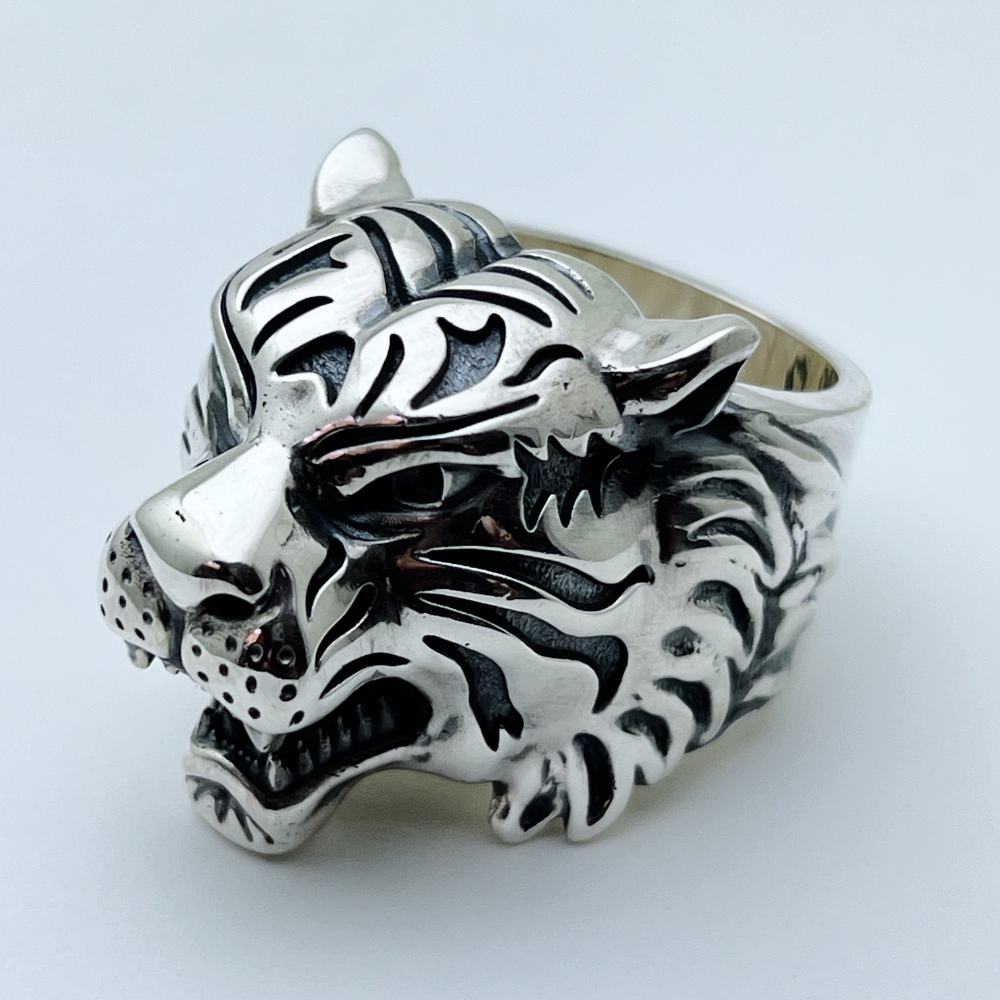 Tiger Head Silver Ring